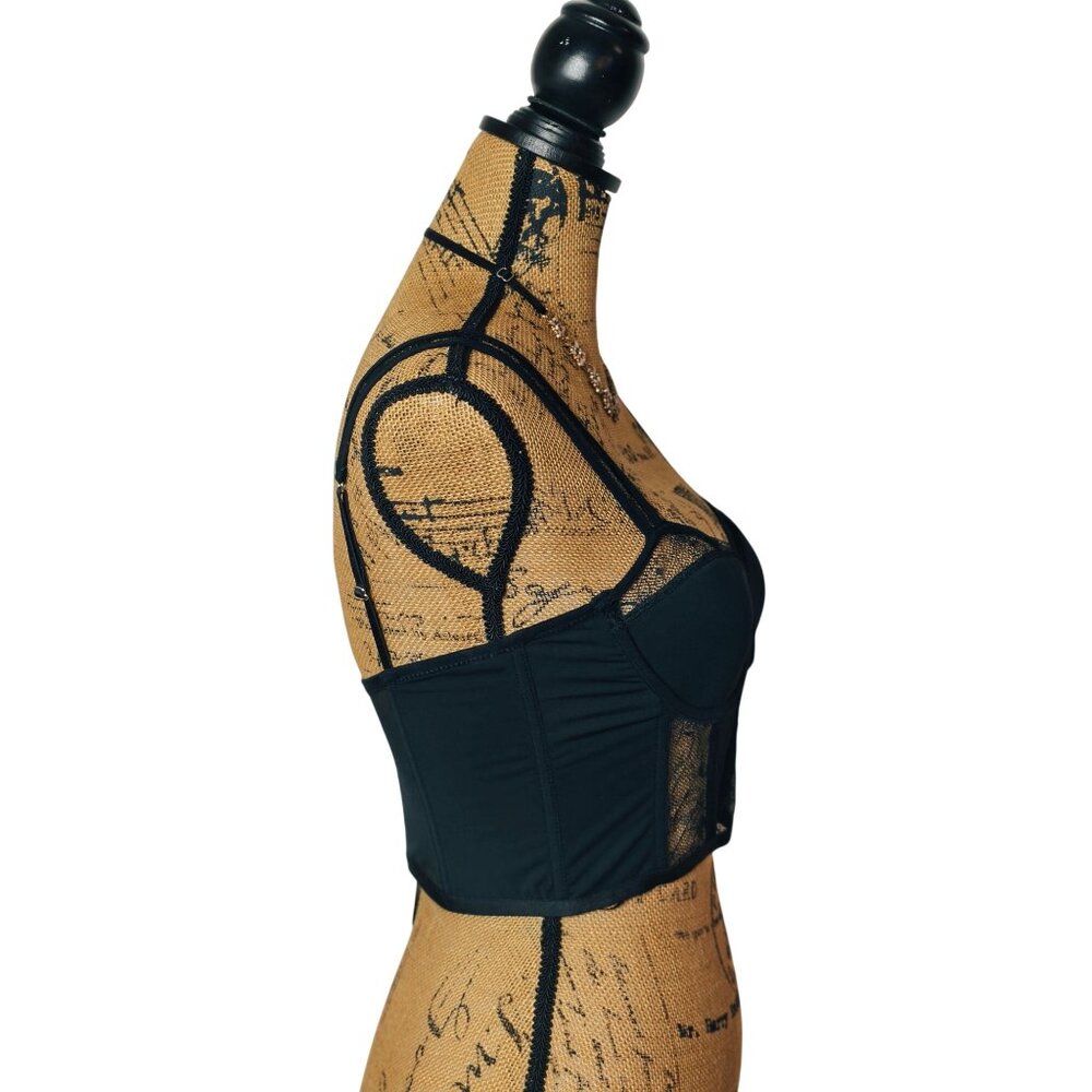 Hunter & Brown M Corset Bustier Black Illusion Lace Boning Intimate Sexy NEW - Picture 3 of 8